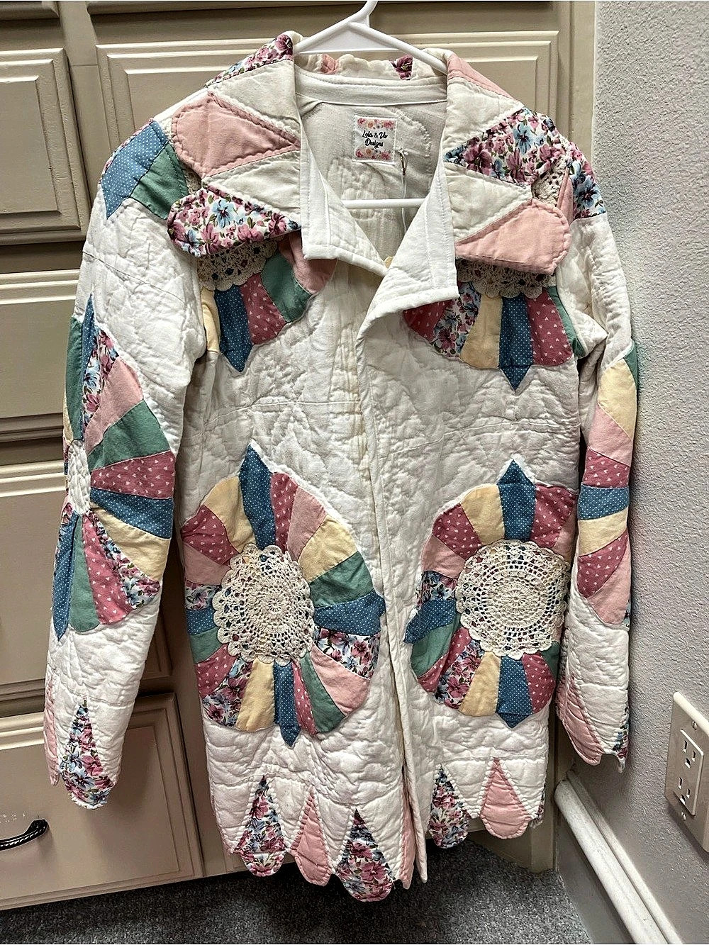 Custom Quilted Patchwork Jacket with Scalloped sleeves and hem